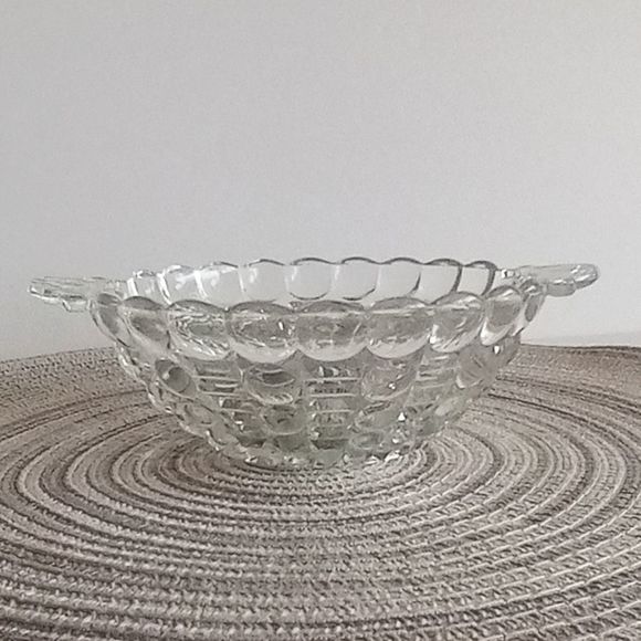 Vintage Bubbles & Bar Anchor Hocking Clear Glass Candy Dish with Handles - Picture 1 of 7
